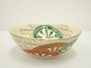 京焼　山川巌造　金彩色絵水車図茶碗